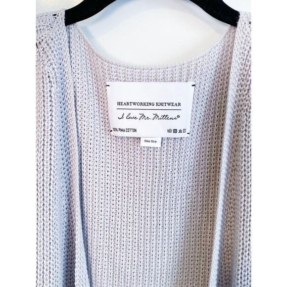 I Love Mr. Mittens Grey Open Front Long Cotton Knit Cardigan Duster - Picture 4 of 4